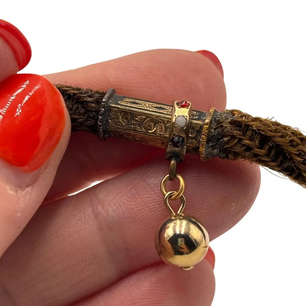 Antique Victorian Mourning Watch chain Bracelet Braided Hair Gold fill 8.5